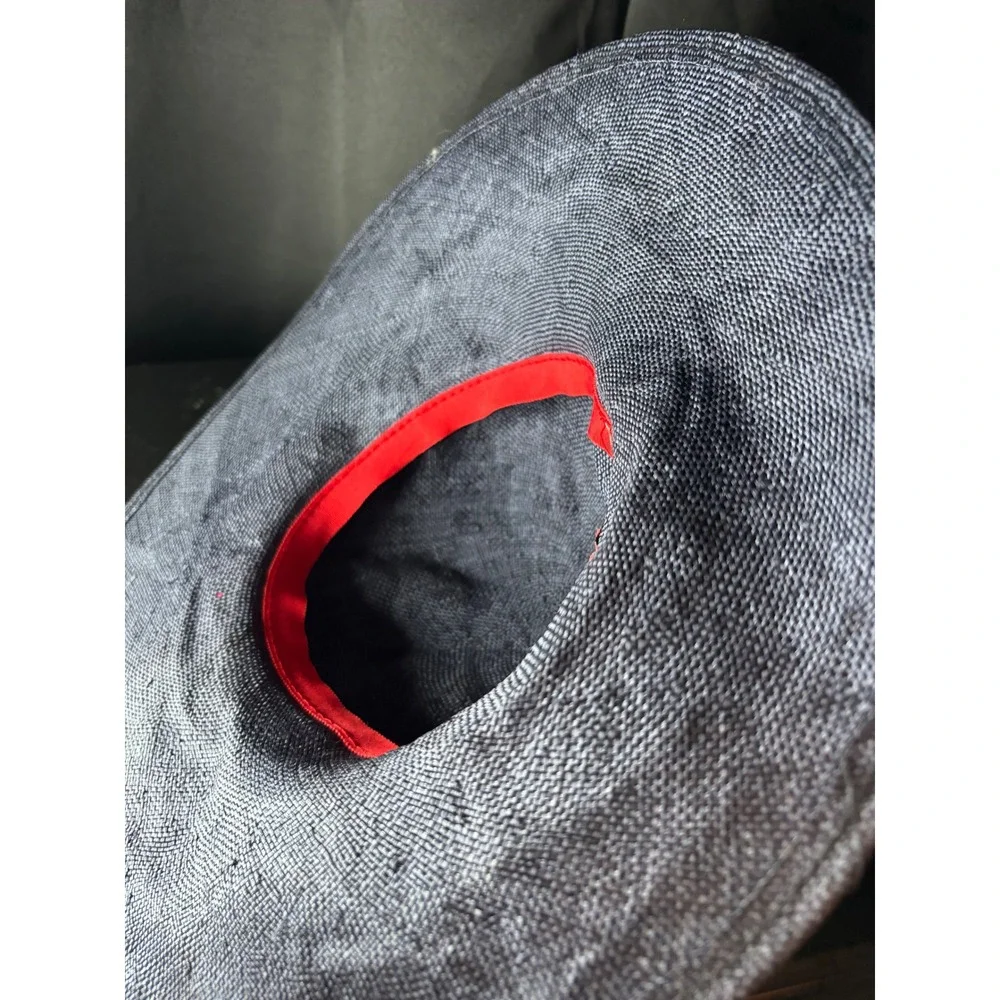 Career Collection Navy Blue Wide Brim Sun Hat Red Rose Accent Straw Style Hat